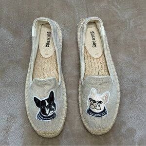 Soludos Teddy and Gigi Dogs Tan Espadrille Flats with Embroidery Size 6.5